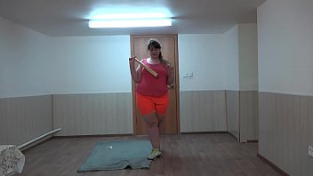 Pawg A fat girl in sneakers masturbates her hairy pussy with a baseball bat