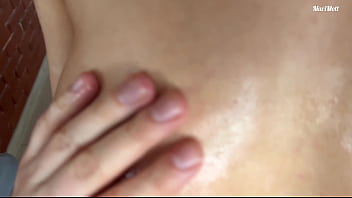 Cum-on-tits BG. In oil. Lustful neighbor poured oil on herself and came to my room so that I cum on her tits