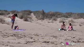 Public Beach Dogging! Ainara fucks a voyeur and a couple join the fun