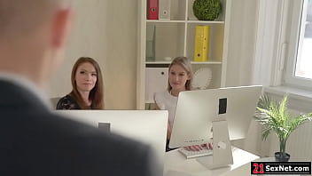 Hardcore-blowjob Boss ass fucking his two hot secretaries after office hours