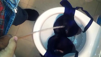 Step step sister blue bra getting piss on